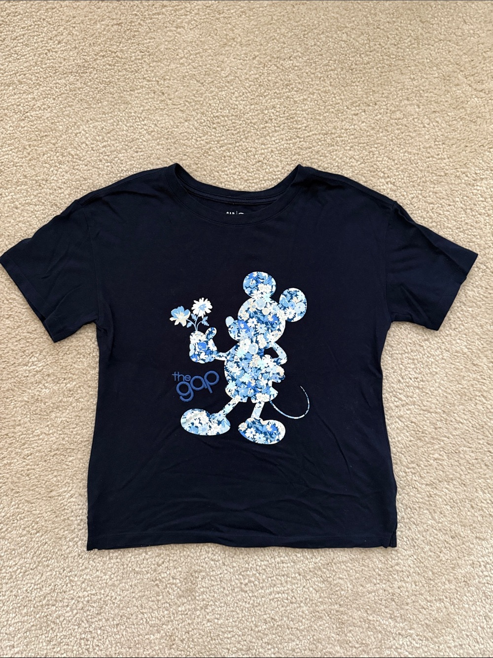 GAP Navy Blue Tee with Floral Mickey Graphic